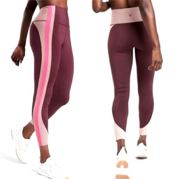 Athleta Crunch Colorblock 7/8 Tight in SuperSonic Women’s Size XXS Burgandy/Pink - Picture 1 of 13